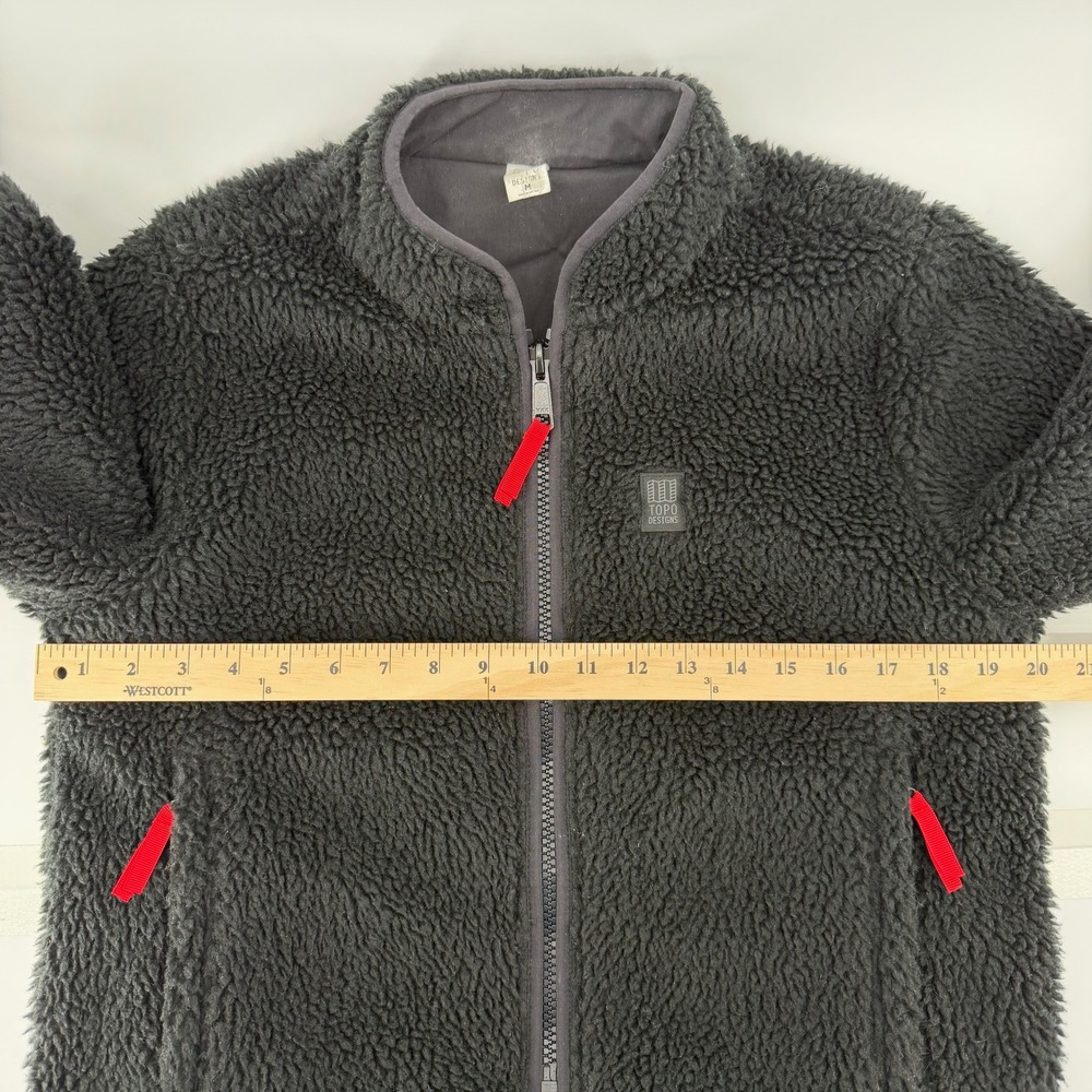 Topo Designs Sherpa Fleece Jacket Full Zip Reversible Black Red Crop Women's M - Picture 12 of 14